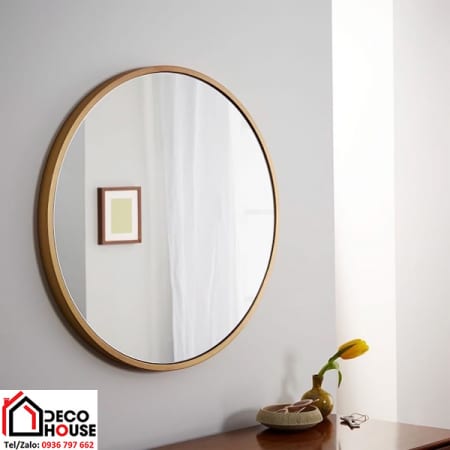 Gương tròn khung gỗ treo tường